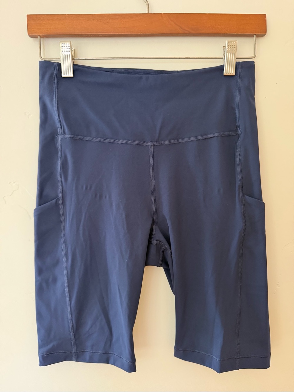 Athleta Navy High-Rise Bike Shorts with Side Pockets